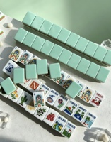 Nouvelles Tuiles de Mahjong Américain en Acrylique Portables, Design Moderne, 4 Couches, Bleues, Motif Manoir de Vacances Écologique, Impression de Motifs