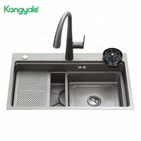 Kangyale-Évier de cuisine multifonction en acier inoxydable, 304 cuvette, évier à cuvette unique avec lave-gobelet