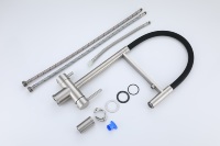 Robinet de cuisine 3 voies avec filtre à eau potable, mitigeur d'évier en acier inoxydable à double poignée