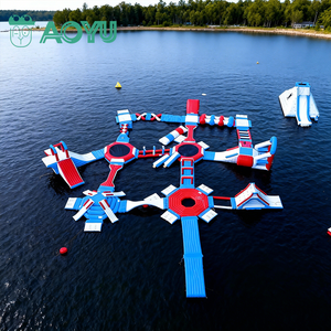 AOYU Nouveau <span class=keywords><strong>Grand</strong></span> Parc Aquatique Gonflable Bleu Aqua Adventure avec Toboggan et Aire de Jeux Flottante sur l'Eau - Product Image 1