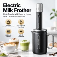 Mousseur à lait électrique portable à faible bruit IPX4 en acier inoxydable de qualité alimentaire 5200 tr/min pour lait d'avoine, latte, cappuccino, boissons au café