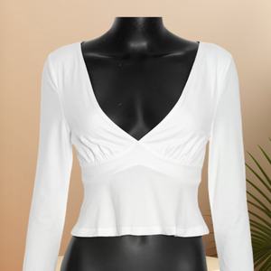 Viviblook Q25TP263 Y2K Vintage 2025 nouveau automne nouvelle vague ourlet coupe courte à manches longues T-shirt haut Sexy haut court pour les femmes - Product Image 1