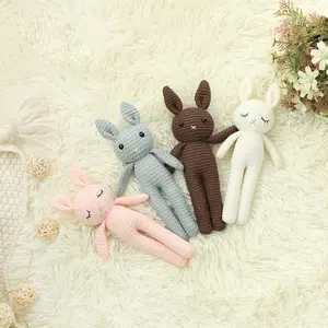 Bán Sỉ 100% Cotton Handmade Bunny Đồ Chơi Sang Trọng Bé Crochet Cừu Amigurumi Dệt Kim Bunny Thỏ Nhồi Bông Đồ Chơi Trẻ Em