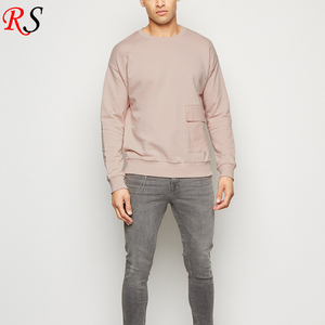 Wholesale Hot Sale Custom Pocket Front Crewneck New Design <strong>Men's</strong> <strong>Pink</strong> <strong>Sweatshirt</strong> - Product Image 1
