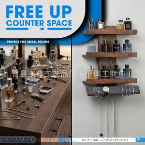 Solid wood <b>wall</b>-<b>mounted</b> perfume and watch storage rack, multi-layer perfume <b>shelf</b>, watch display rack, multi-purpose hanging - Product Image 3