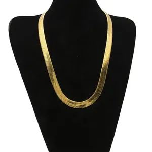 Cadena de serpiente gruesa de 75cm x 10mm para hombre y mujer, gargantilla de joyería de acero inoxidable, collar de cadena de espiga plana chapada en oro