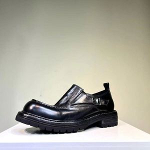 Chaussures Derby Homme en Cuir Rétro Vieilli à Semelle Épaisse Rehaussante et Bout Rond, Style Décontracté, avec Boucle, Idéales pour Mariage et Automne - Product Image 2