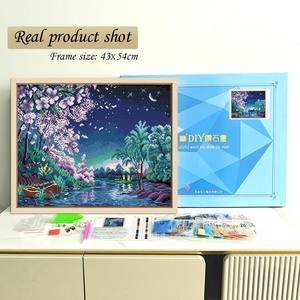 Kit de Pintura de Diamantes, Paisaje Nocturno con Flores de Cerezo, Taladro Redondo, Taladro Completo, Arte DIY con Marco, Forma Rectangular - Product Image 2