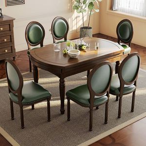 Juego de mesa y sillas de comedor de madera maciza estilo rústico americano, 6 piezas, extensible, para uso doméstico en el comedor. - Product Image 1