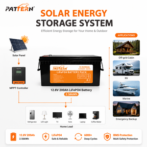 PATTERN Baterai LiFePO4 12.8V 200Ah 12V 2.56kWh 6000 Siklus Smart BMS Pengganti Baterai Asam Timbal untuk Kapal Laut RV Camper - Product Image 3