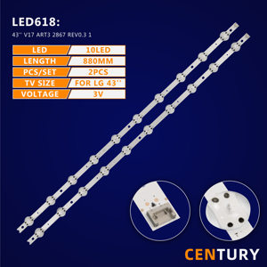 Bande de rétroéclairage LED pour TV, 2 pièces, 10LED, 43 pouces, modèle LED618, en aluminium, CRI 80, 4100K, blanc neutre - Product Image 2