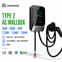 Borne de recharge murale GANCRON EV Type 2 AC 5kW 6kW 7kW 7.2kW 7.5kW 7.6kW 240V NFC Station de charge