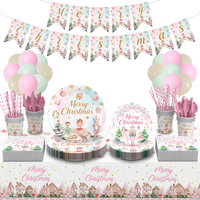 Ensemble de fournitures pour fête de Noël très demandé, assiettes, gobelets et serviettes en papier personnalisés motif Casse-Noisette rose pour les fêtes de Noël