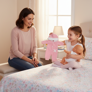 Set di Tuta con Cappuccio a Forma di Orsacchiotto Rosa, Morbido e Delicato sulla Pelle, Accessori per Bambole, Giocattolo Educativo per Bambini - Product Image 1