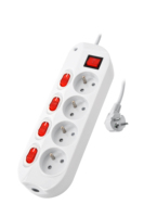 Prise de type français 4 voies, 16A, 230V~, avec protection enfant, interrupteurs individuels et interrupteur principal