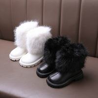 Bottes d'hiver pour filles 2026 en fourrure patchwork noir et blanc