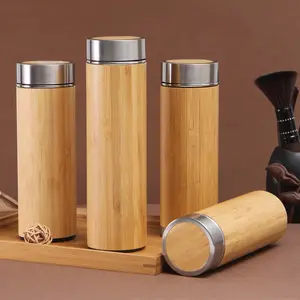 Ramah Lingkungan Terisolasi Stainless Steel Infuser Teh Kayu Termos Tumbler Kayu Botol Air Bambu