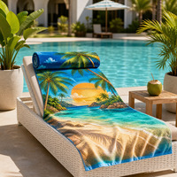Serviette de plage Paradise Island en coton 100% avec impression numérique personnalisée, OEM ODM, logo personnalisé, serviette de plage de haute qualité