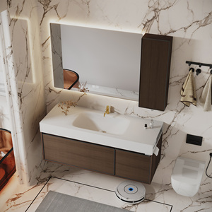 Mueble de Baño Flotante, Gabinete de Madera Sólida Impermeable con <span class=keywords><strong>Espejo</strong></span> LED con Iluminación Lateral y Gabinete de Almacenamiento Lateral Independiente - Product Image 3