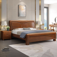Offre Spéciale : Ensemble de Meubles de Chambre en Noyer Massif, Lit Double Multifonctionnel avec Rangement et Têtes de Lit Rembourrées