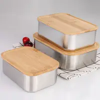 उच्च गुणवत्ता वाले स्टेनलेस स्टील बांस ढक्कन के साथ दोपहर के भोजन के बॉक्स धातु टिफिन बॉक्स बेंतो खाद्य कंटेनर