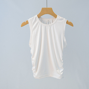 Débardeur de sport sans manches pour femme, séchage rapide, côtelé, avec double fronces latérales, idéal pour le fitness et le yoga - Product Image 5