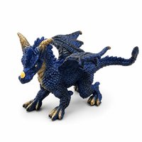 Dragon bleu-or en PVC écologique 11,8x7,5x8,1 CM avec ailes, sculpture peinte à la main, parfait pour la décoration de bureau