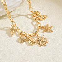 Collar de Gargantilla de la Serie Holiday Ocean para Mujer, con Dijes de Estrella de Mar, Cangrejo, Delfín y Concha, Chapado en Oro, para Verano