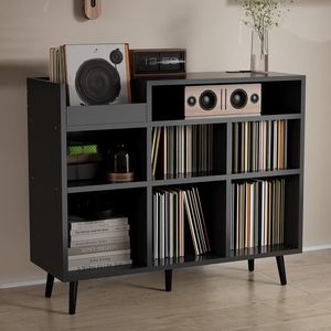 Mueble Moderno para Tocadiscos de Madera, Estante para Discos de <span class=keywords><strong>Vinilo</strong></span>, Almacenamiento para 500 Álbumes, con Enchufe, Aparador, Mueble de Salón - Product Image 5