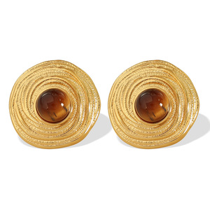 Pendientes de Oro con Ojo de Tigre Estilo Francés, Líneas Circulares Geométricas, Engaste de Bisel, Joyería de Fiesta para Mujer - Product Image 5