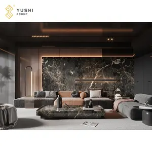 Yushi Groep Gouden Melkweg Marmeren Platen Goudkleurig Zwart Gouden Marmer En Tegel Voor Vloer-En Wanddecoratie