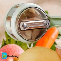 Pengupas Kulit Buah Manual 2-in-1 dengan Desain Penyimpanan Kreatif dari Plastik PP dan Wadah Penampung Kulit untuk Penggunaan di Dapur