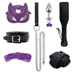 SM BDSM Sklave-Set Kits Bondage 7 Stück Lederhandschellen Sm Vorausführung SM Produkte Peitsche Sex-Bondage für Paare