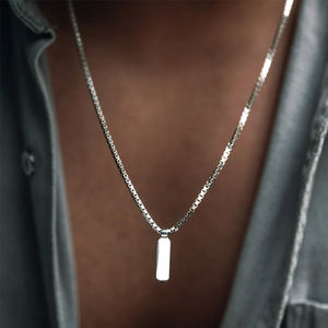 이만코 스테인리스 스틸 18K 금도금 쿠반 박스 체인 펜던트 목걸이 (남성용) - 기념일 선물 - Product Image 4
