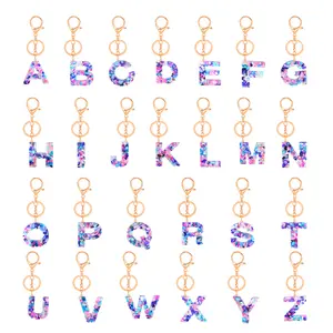 2024 el yapımı araba yüzük anahtarlık renkli gerçek taş alfabe reçine İlk 26 mektuplar kadın anahtarlık