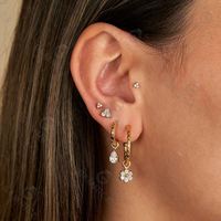 Gemnel colorido Cubic Zirconia S925 chapado en oro flor pendiente encanto
