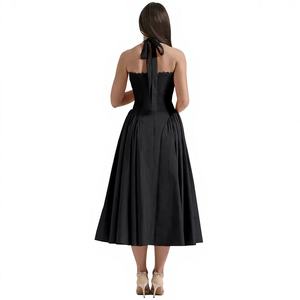Vestido Midi Vintage Fruncido para <span class=keywords><strong>Mujer</strong></span> - Sin Mangas, Corte A, con Encaje, Atuendo de Verano para Invitadas a Bodas - Product Image 3