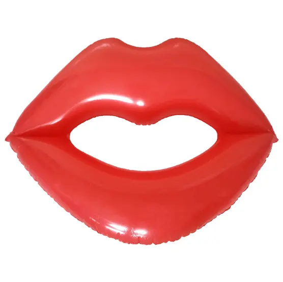 Summer Customized inflatable Red Lip Pool Float Row adults ride on an inflatable swimming ring float at a pool party