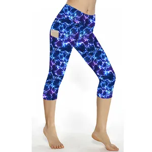 Pantalon de Yoga imprimé foudre pour femme, legging Capri Double face en Polyester et Spandex avec poche latérale, offre spéciale