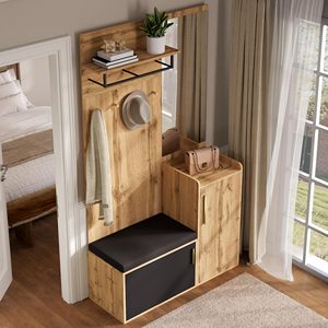 SENYU Solid Wood Entryway <b>Coat</b> Rack with Mirror Storage <b>Bench</b> 4 Hooks 5 Shelves Multipurpose Hallway Organizer - Product Image 5