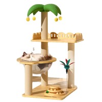 Arbre à chat moderne en bois de palmier tropical, compact et gain de place, tout-en-un, 88 cm, griffoir, mobilier pour chats