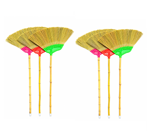 Escoba de bambú con mango de hierba natural, cerdas medianas, ligera, herramienta de limpieza de suelos para uso doméstico, 45 pulgadas o más, estilo básico - Product Image 1