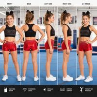 Conjunto de Top Deportivo para Animadoras, Personalizado en Negro y Rojo Metálico con Logotipo de Bloques de Diamantes de Imitación, Pantalones Cortos Racerback, Conjunto de Práctica para Animadoras