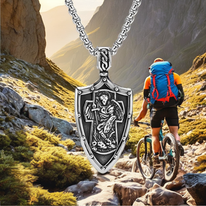 Vintage diseño personalizado colgante de acero inoxidable San Miguel Cruz católica Arcángel bíblico Michael Miguel escudo forma carta - Product Image 2