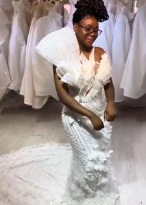 <span class=keywords><strong>Vestido</strong></span> de Novia Aso Ebi con Cuentas de Cristal Brillantes, Vestidos de Novia con Volantes en Capas, Estilo Sirena, Talla Grande - Product Image 4