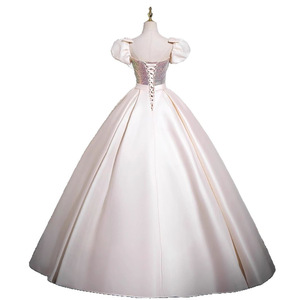 Champagne Ball Gown Square Neck Empire Waist Satin Evening Dress For Women Adult Birthday Princess Style 588 - Product Image 5