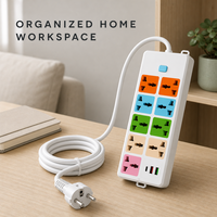 Multiprise universelle IP44 10A en laiton avec USB Type-C PD à charge rapide, 6 prises multi-standards, protection contre les surtensions, rallonge de voyage