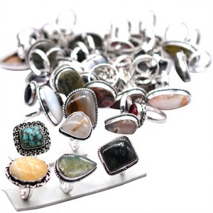 Wholesale Prem Bhaya Vintage 925 Sterling Silver Plated Daily <b>Statement</b> <b>Ring</b> Natural Mixed Gemstone Christian Bezel Unisex - Product Image 1