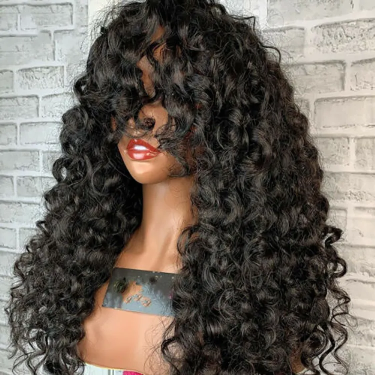 Super Thin Swiss Hd Lace 50 Inch Human Hair Lace Front Wigs Natural Raw Virgin Human Hair Wig With Bangs