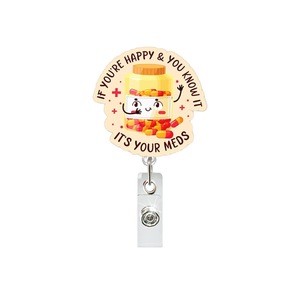 Porte-<span class=keywords><strong>badge</strong></span> rétractable mignon pour équipe de pharmacie, porte-<span class=keywords><strong>badge</strong></span> d'identification amusant pour infirmière et pharmacien avec motif pilule de dessin animé et pince crocodile - Product Image 3